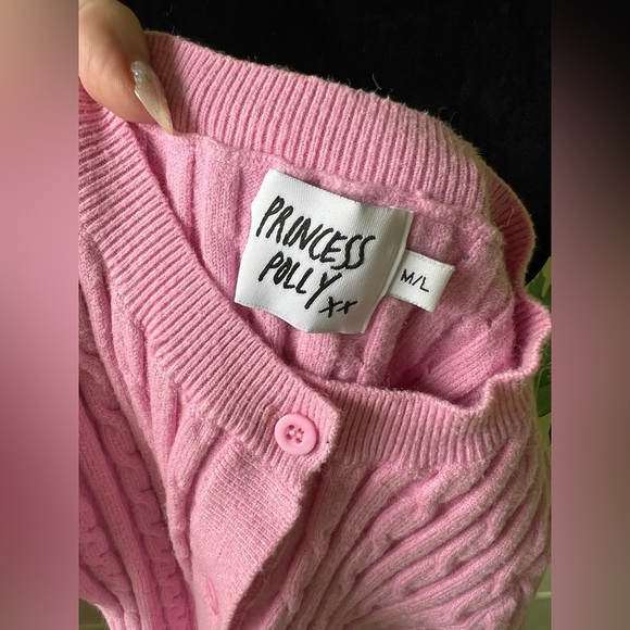 Princess Polly Womens Pink Cableknit Short Sleeve Cropped Cardigan Sweater M/L - Picture 6 of 6